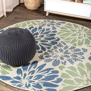 Zinnia Modern Floral Textured Weave Indoor/outdoor Round Rug